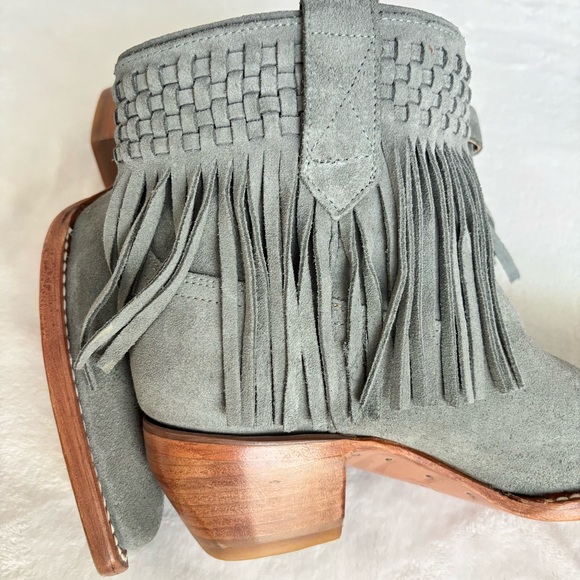FRYE Steel Blue Suede Sacha Fringe Leather Western Bootie--NEW--7.5 - Picture 5 of 16